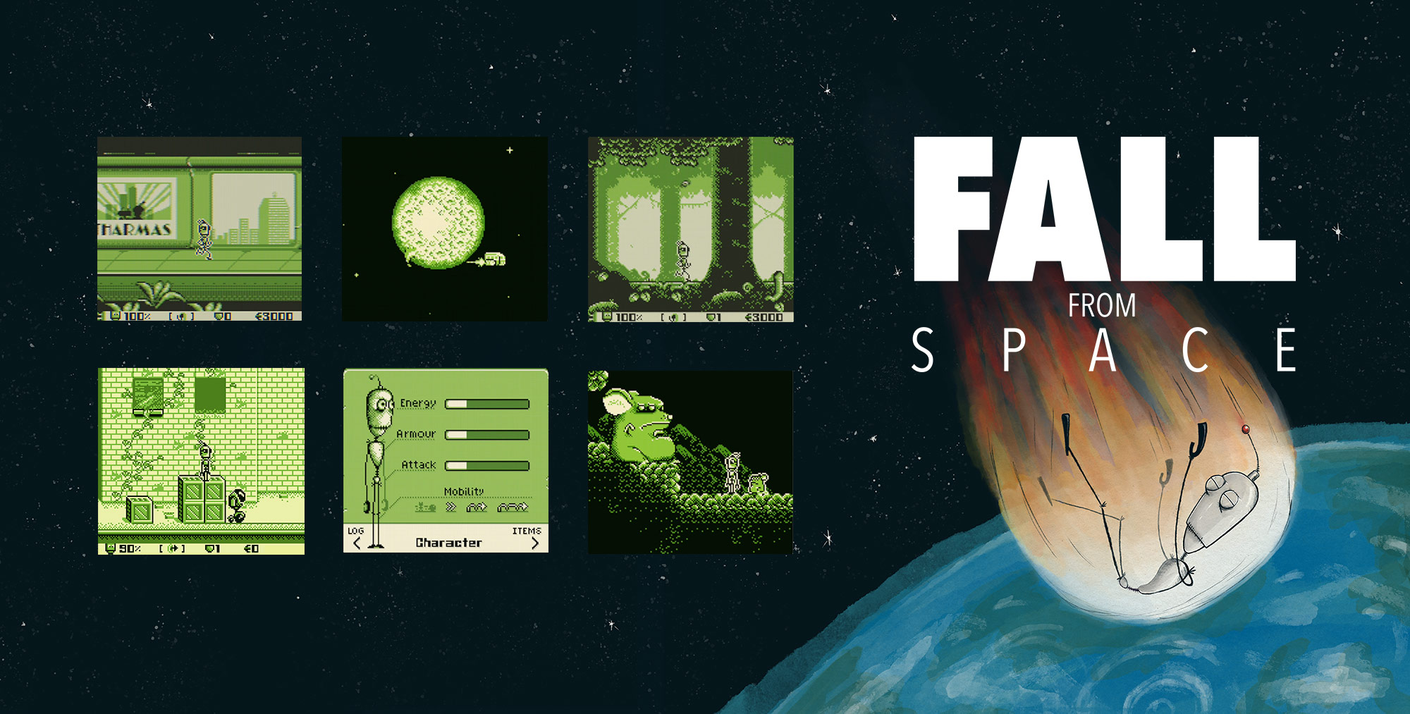 Fall from Space key art showing a lone astronaut looking across an alien landscape.