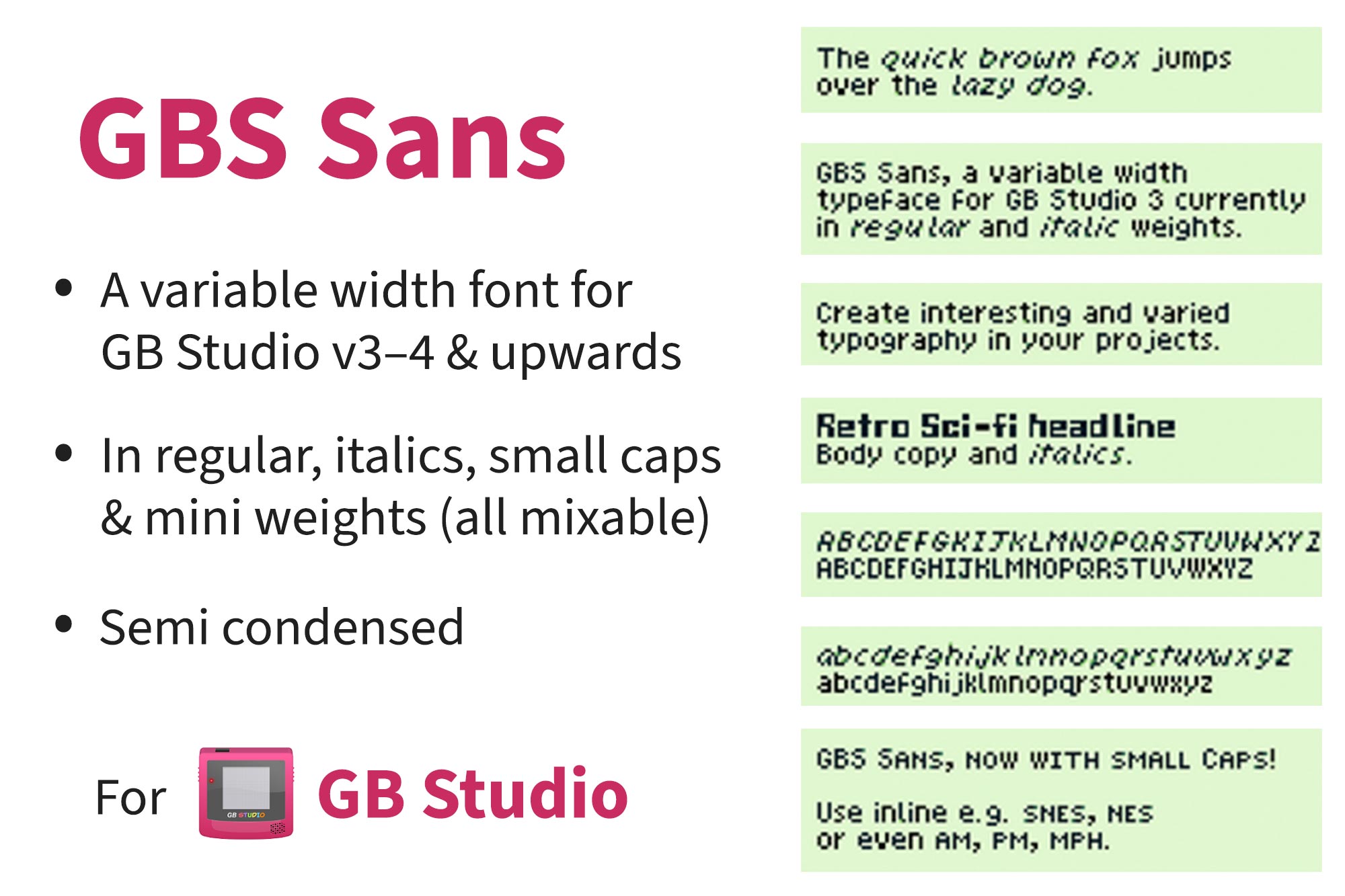GBS Sans typeface with font examples